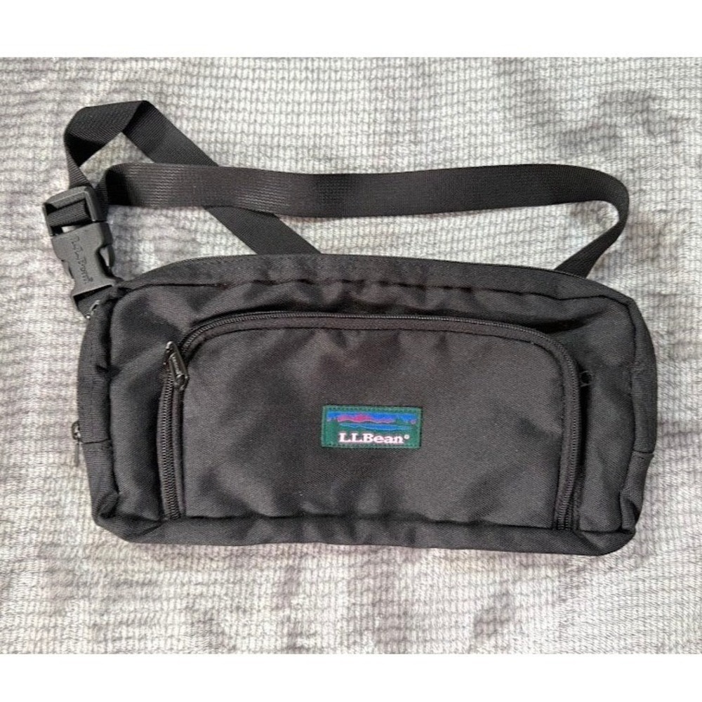 LL Bean Fanny Pack Waist Bag Black Nylon Hiking Travel Hip Pack Vintage Logo